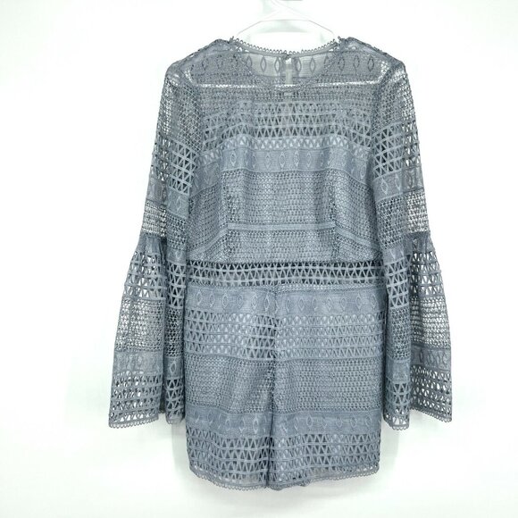 Bardot Romper Kristy Lace Blue Long Bell Sleeve Playsuit - Picture 3 of 12